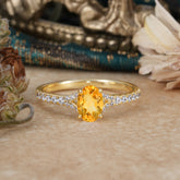 1 Carat Oval Cut 4 Prong Classic Citrine Promise Ring Pave Setting